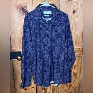 Mizzen+Main Men's Navy and Small Red Paisley Button Down Shirt - CL Trim Fit